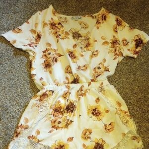 Floral Wrap Romper with Lace Trim